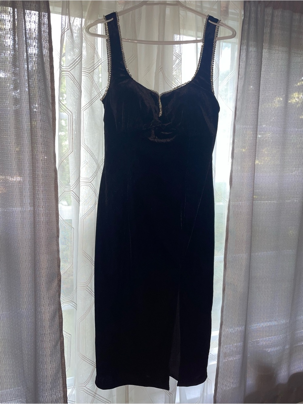 Lulu's Black Velvet Slip Dress with Beaded Straps